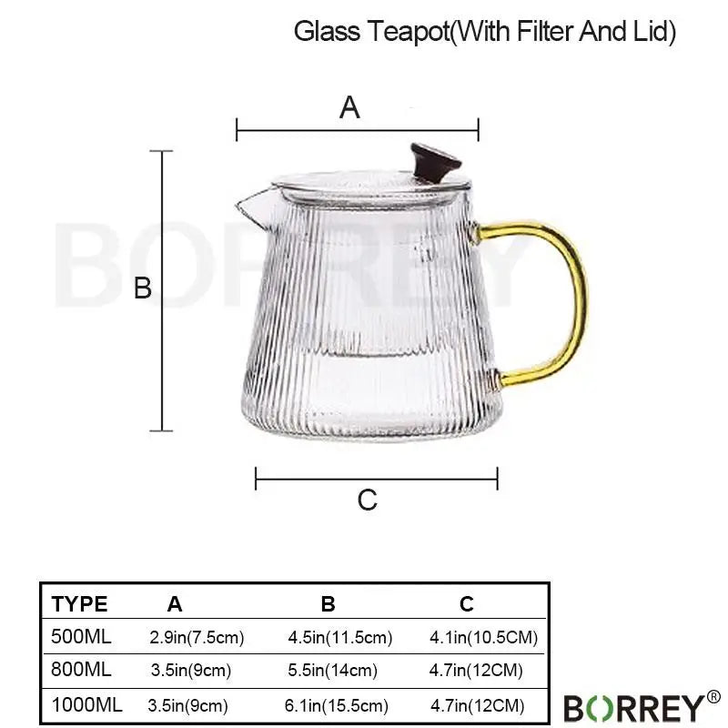 Vertical stripes Crystal Glass Teapot With Removable Filter Puer Kettle Flower Tea Set Teapot Infuser Tea Coffee Teaware