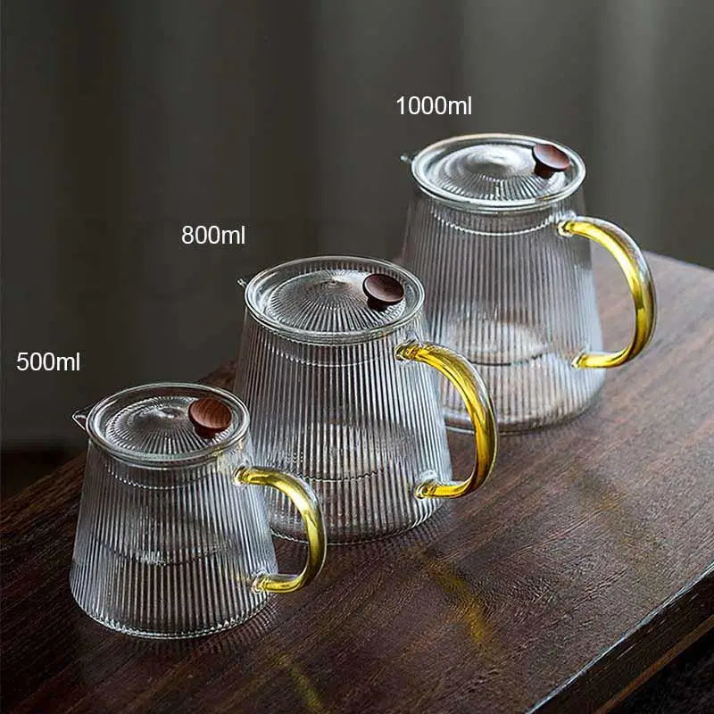 Vertical stripes Crystal Glass Teapot With Removable Filter Puer Kettle Flower Tea Set Teapot Infuser Tea Coffee Teaware