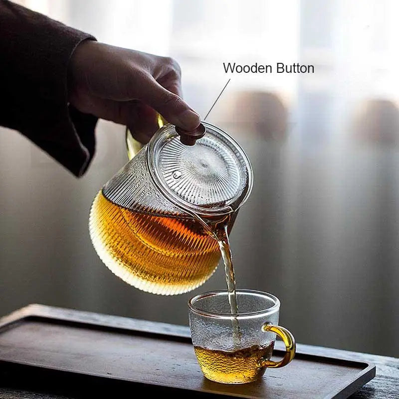 Vertical stripes Crystal Glass Teapot With Removable Filter Puer Kettle Flower Tea Set Teapot Infuser Tea Coffee Teaware
