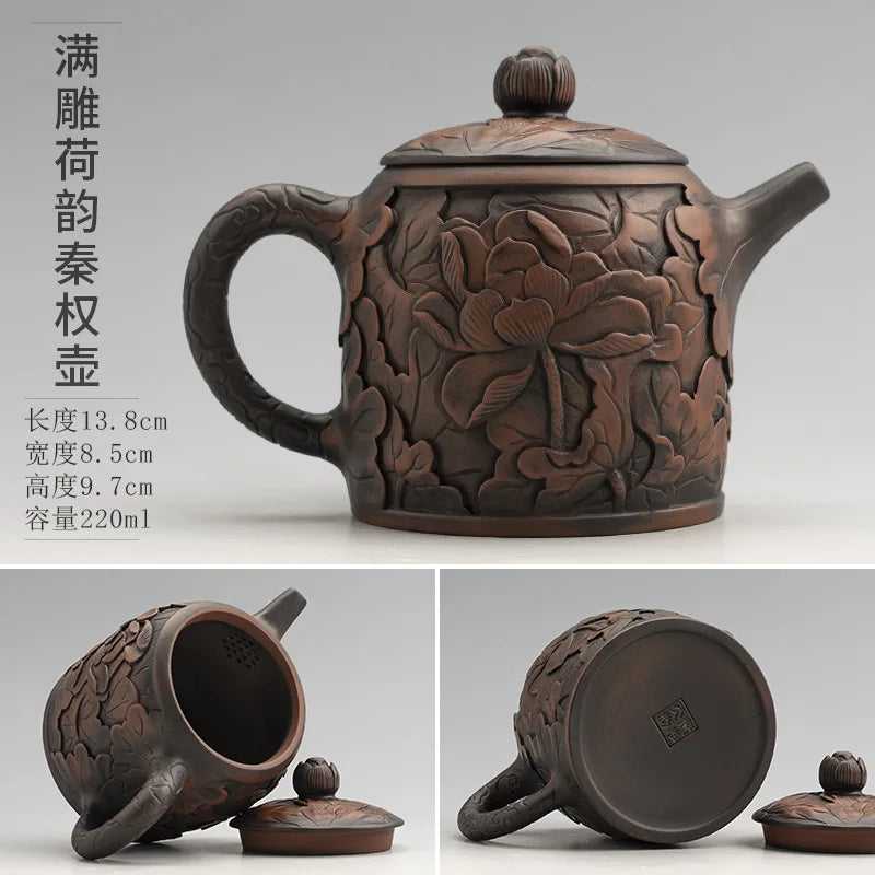 Vintage Chinese Tea Infuser with Box, Kung Fu Tea Table, Ceramic Teapot, Small Tea Service, Purple Clay Pot, Tea Set