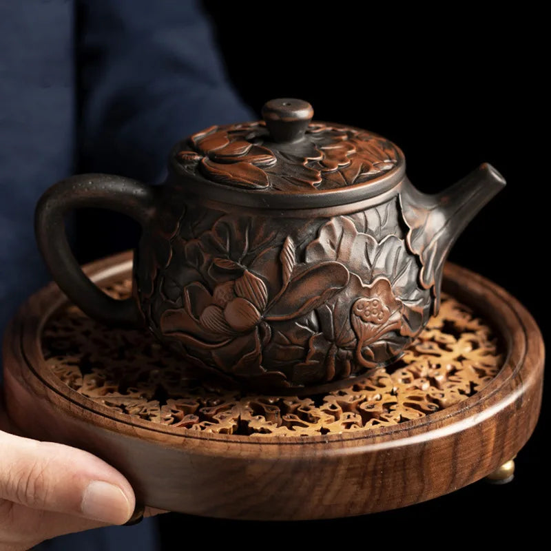 Vintage Chinese Tea Infuser with Box, Kung Fu Tea Table, Ceramic Teapot, Small Tea Service, Purple Clay Pot, Tea Set