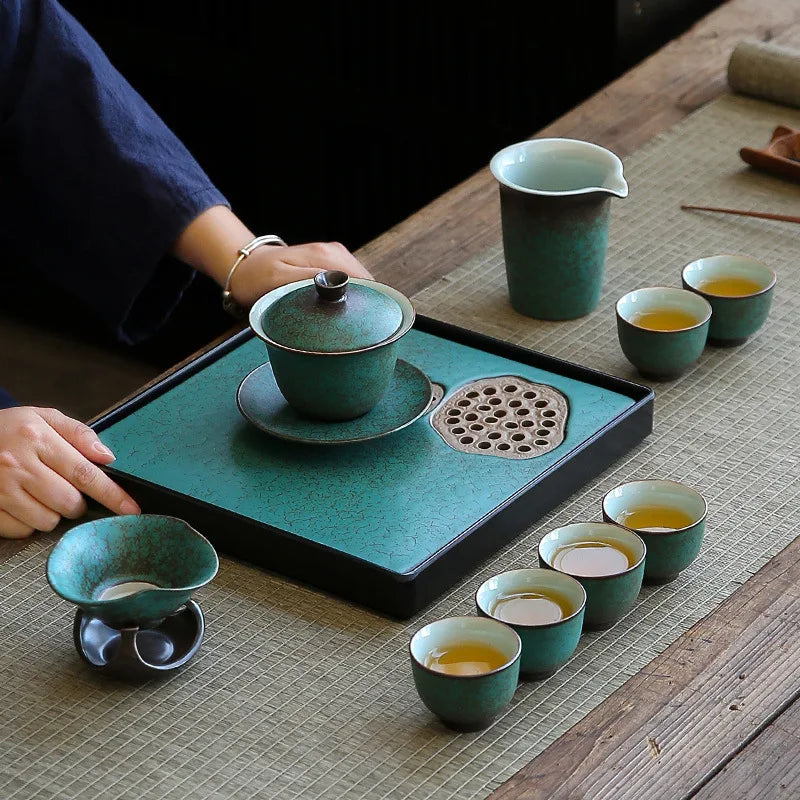 Vintage Gaiwan For Tea Pottery Tureen With Lid  Green Teaware Kung Fu Tea Ceremony Set Coffee Cups Tea Bowls Chawan 150ml