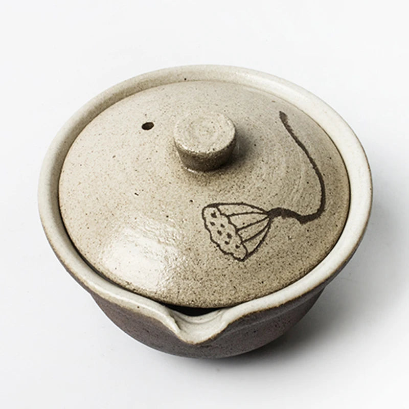 Vintage Large Gaiwan For Tea Pottery Tureen With Lid Lotus Teaware Kung Fu Tea Ceremony Set Coffee Cups Tea Bowls Chawan 180ml