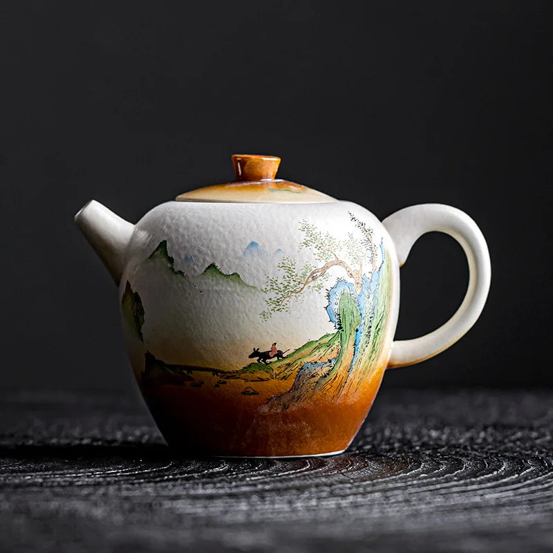 Vintage Tea Pot Single Pot Household Ceramic Landscape Tea Separator Simple Tea Making Kung Fu Tea Set Teeware Teware Mug Teapot
