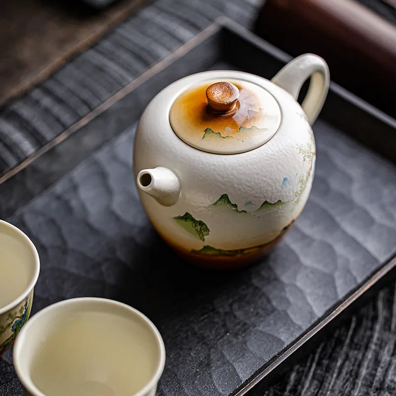 Vintage Tea Pot Single Pot Household Ceramic Landscape Tea Separator Simple Tea Making Kung Fu Tea Set Teeware Teware Mug Teapot
