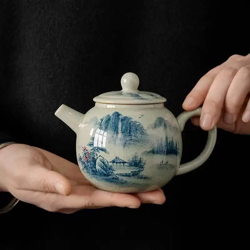 Vintage Teapots Kungfu Ceramic Teaware Teacups Set Chinese Luxury Retro Tea Pots for Home Use Handpainted Pottery Tea Kettle