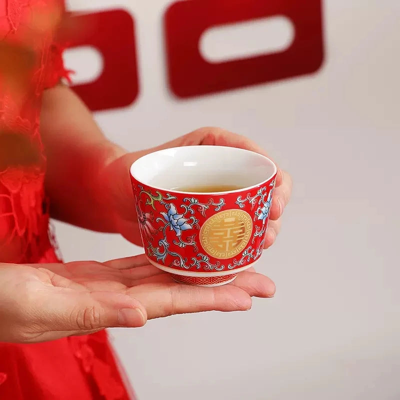 Wedding Tea Cup Enamel Colored Tea Cup Tea Pot Set Tea Set Wedding Celebration Tea Joy Tea Cup Creative High Grade Hand Gift