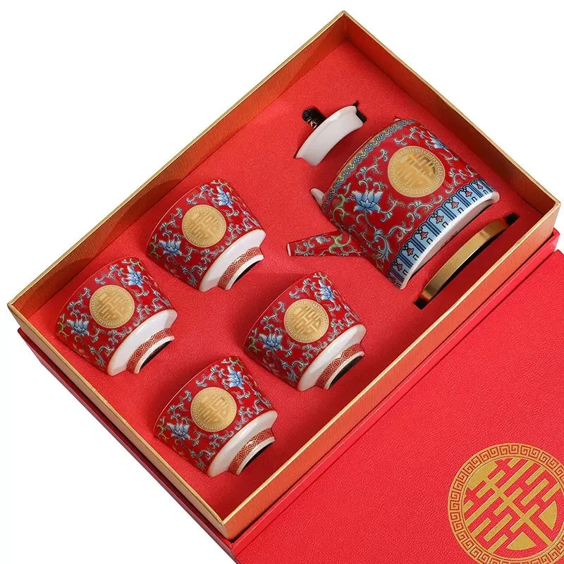 Wedding Tea Cup Enamel Colored Tea Cup Tea Pot Set Tea Set Wedding Celebration Tea Joy Tea Cup Creative High Grade Hand Gift