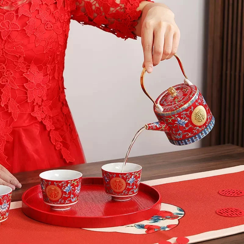 Wedding Tea Cup Enamel Colored Tea Cup Tea Pot Set Tea Set Wedding Celebration Tea Joy Tea Cup Creative High Grade Hand Gift