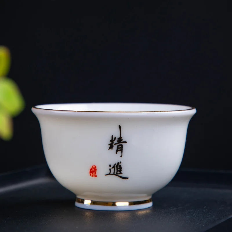 White Jade Tea Cup Tea Cup Blanc De Chine Tea Cup Manual Painting Golden Kung Fu Tea Set Household Single Tea Cup