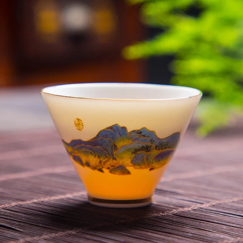 White Jade Tea Cup Tea Cup Blanc De Chine Tea Cup Manual Painting Golden Kung Fu Tea Set Household Single Tea Cup