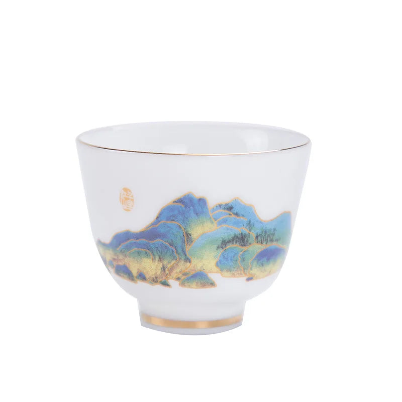 White Jade Tea Cup Tea Cup Blanc De Chine Tea Cup Manual Painting Golden Kung Fu Tea Set Household Single Tea Cup