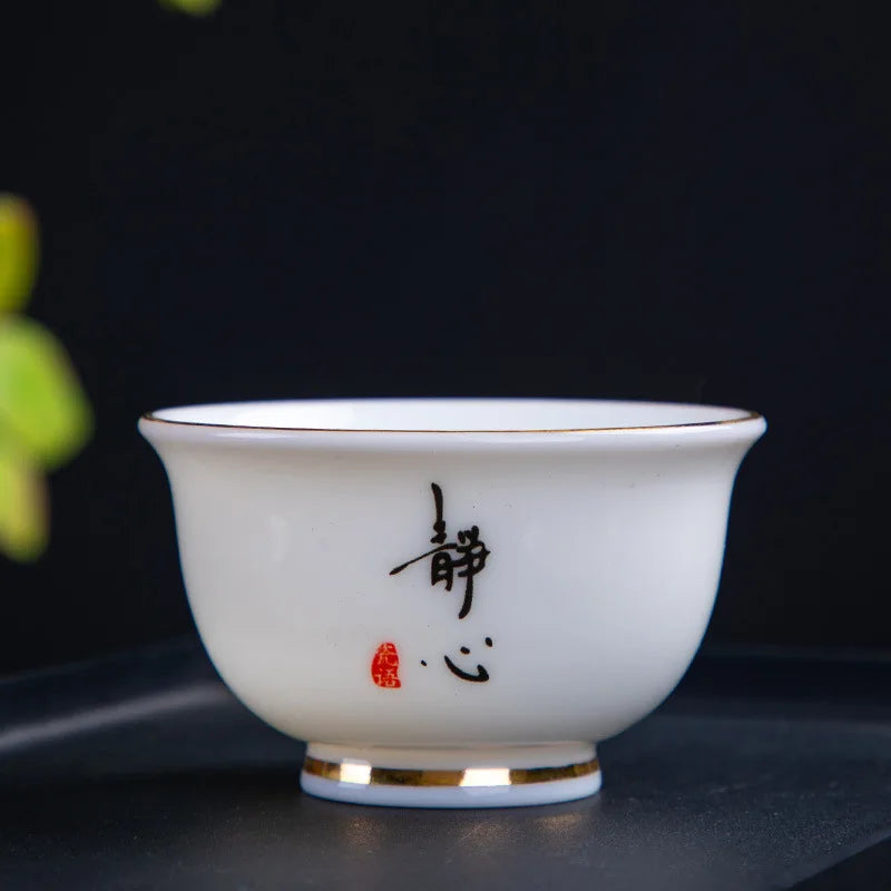 White Jade Tea Cup Tea Cup Blanc De Chine Tea Cup Manual Painting Golden Kung Fu Tea Set Household Single Tea Cup