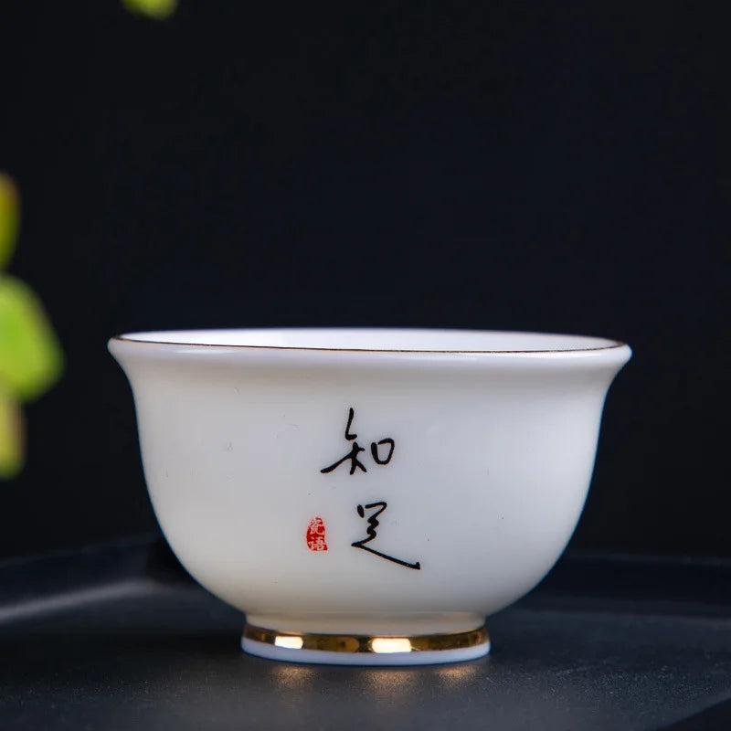 White Jade Tea Cup Tea Cup Blanc De Chine Tea Cup Manual Painting Golden Kung Fu Tea Set Household Single Tea Cup