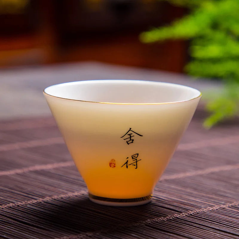 White Jade Tea Cup Tea Cup Blanc De Chine Tea Cup Manual Painting Golden Kung Fu Tea Set Household Single Tea Cup