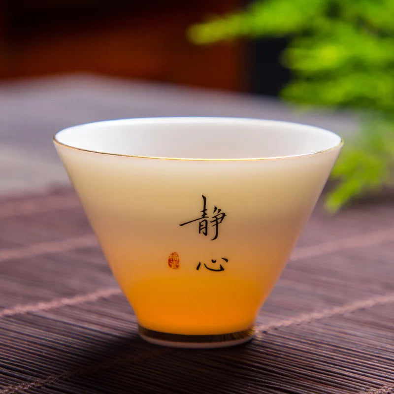 White Jade Tea Cup Tea Cup Blanc De Chine Tea Cup Manual Painting Golden Kung Fu Tea Set Household Single Tea Cup