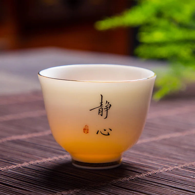 White Jade Tea Cup Tea Cup Blanc De Chine Tea Cup Manual Painting Golden Kung Fu Tea Set Household Single Tea Cup