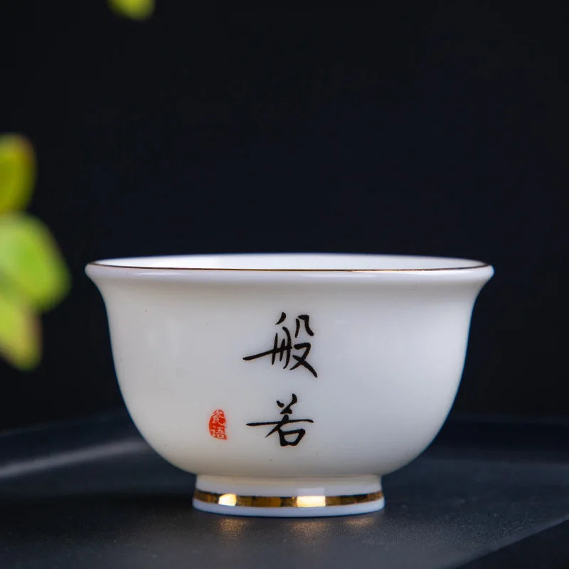 White Jade Tea Cup Tea Cup Blanc De Chine Tea Cup Manual Painting Golden Kung Fu Tea Set Household Single Tea Cup