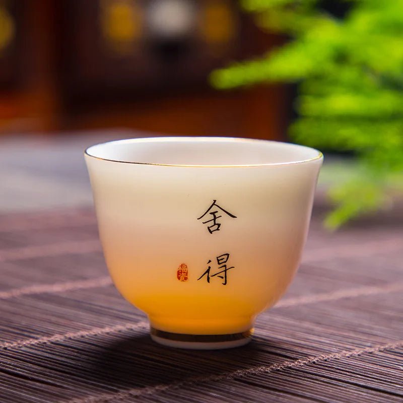 White Jade Tea Cup Tea Cup Blanc De Chine Tea Cup Manual Painting Golden Kung Fu Tea Set Household Single Tea Cup