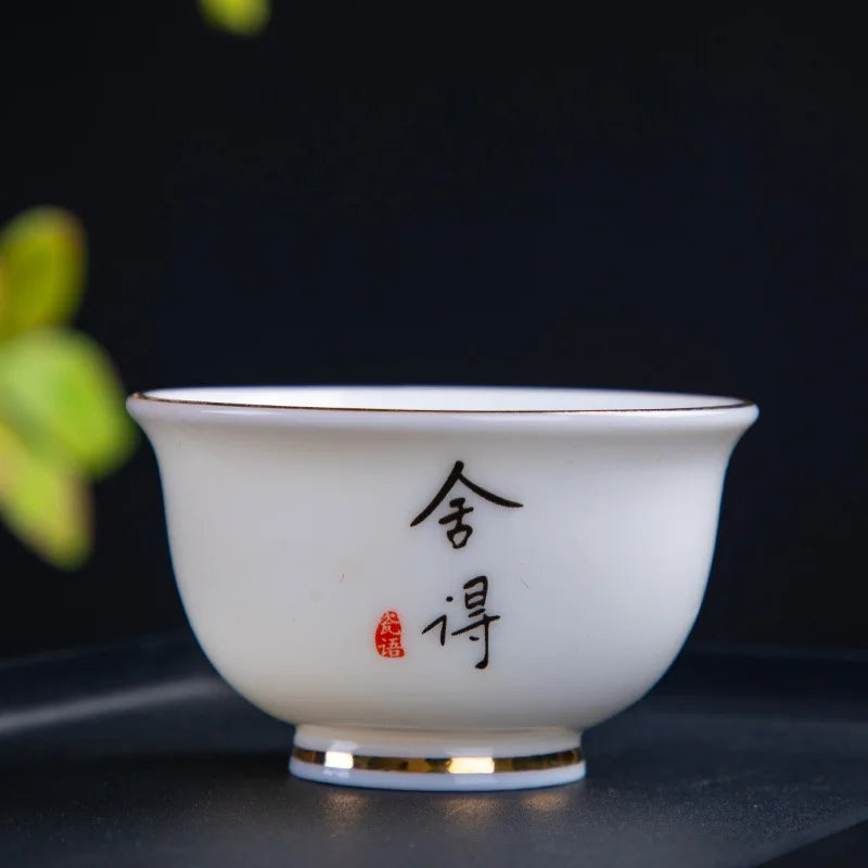 White Jade Tea Cup Tea Cup Blanc De Chine Tea Cup Manual Painting Golden Kung Fu Tea Set Household Single Tea Cup