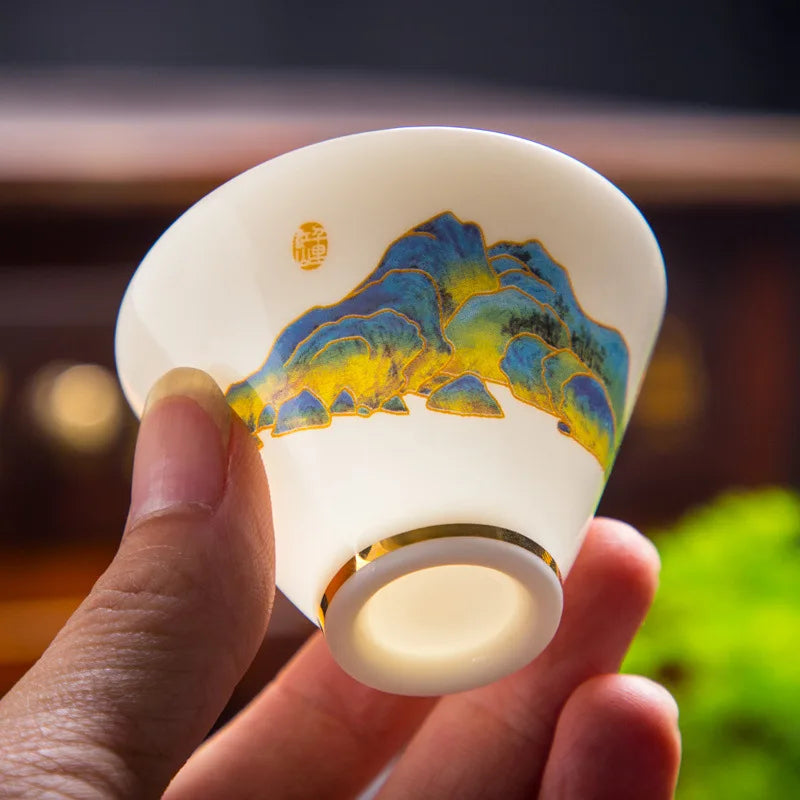 White Jade Tea Cup Tea Cup Blanc De Chine Tea Cup Manual Painting Golden Kung Fu Tea Set Household Single Tea Cup