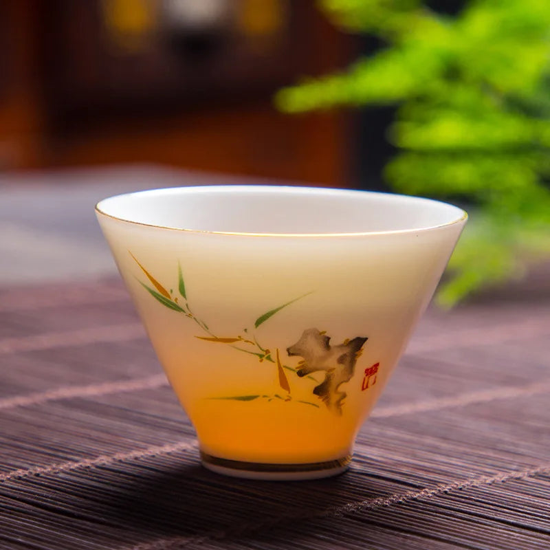 White Jade Tea Cup Tea Cup Blanc De Chine Tea Cup Manual Painting Golden Kung Fu Tea Set Household Single Tea Cup