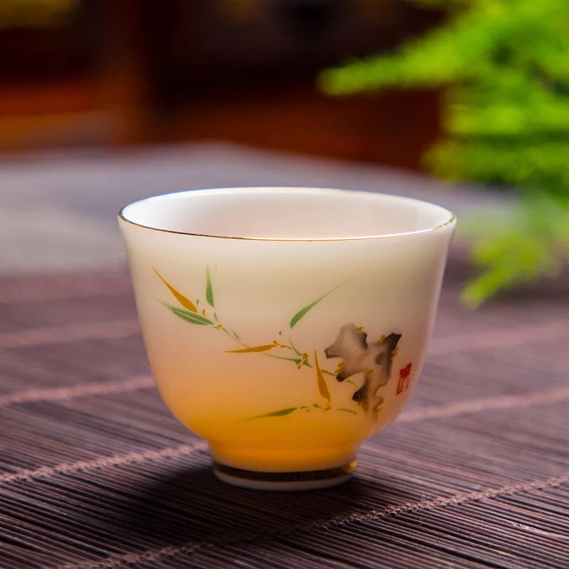 White Jade Tea Cup Tea Cup Blanc De Chine Tea Cup Manual Painting Golden Kung Fu Tea Set Household Single Tea Cup