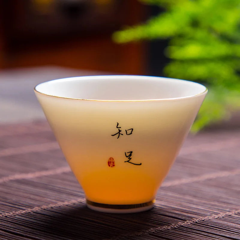 White Jade Tea Cup Tea Cup Blanc De Chine Tea Cup Manual Painting Golden Kung Fu Tea Set Household Single Tea Cup