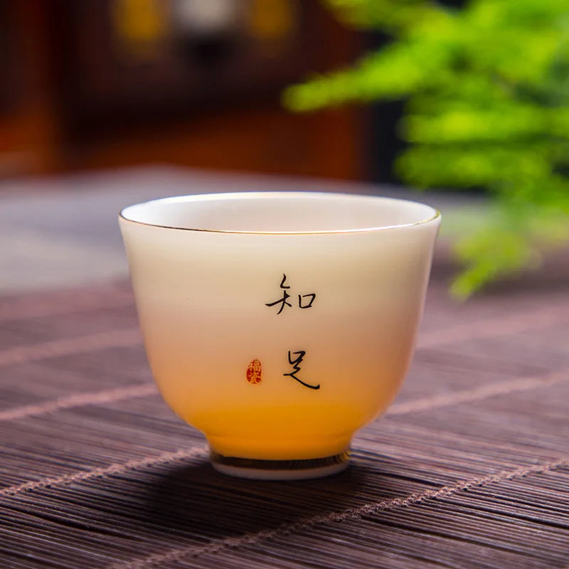 White Jade Tea Cup Tea Cup Blanc De Chine Tea Cup Manual Painting Golden Kung Fu Tea Set Household Single Tea Cup