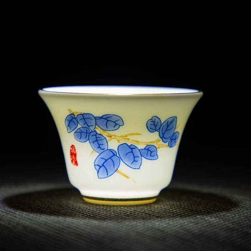 White Jade Tea Cup Tea Cup Blanc De Chine Tea Cup Manual Painting Golden Kung Fu Tea Set Household Single Tea Cup
