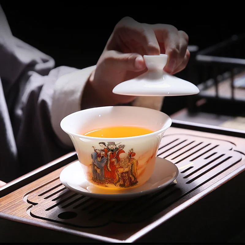 White Porcelain Gaiwan Teacup Large Handmade Ceramic Tea Cup Chinese Style Tea Bowl Handpainted Kung Fu Tea Set Gaiwan Teaware