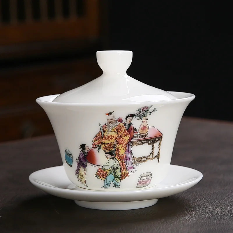 White Porcelain Gaiwan Teacup Large Handmade Ceramic Tea Cup Chinese Style Tea Bowl Handpainted Kung Fu Tea Set Gaiwan Teaware