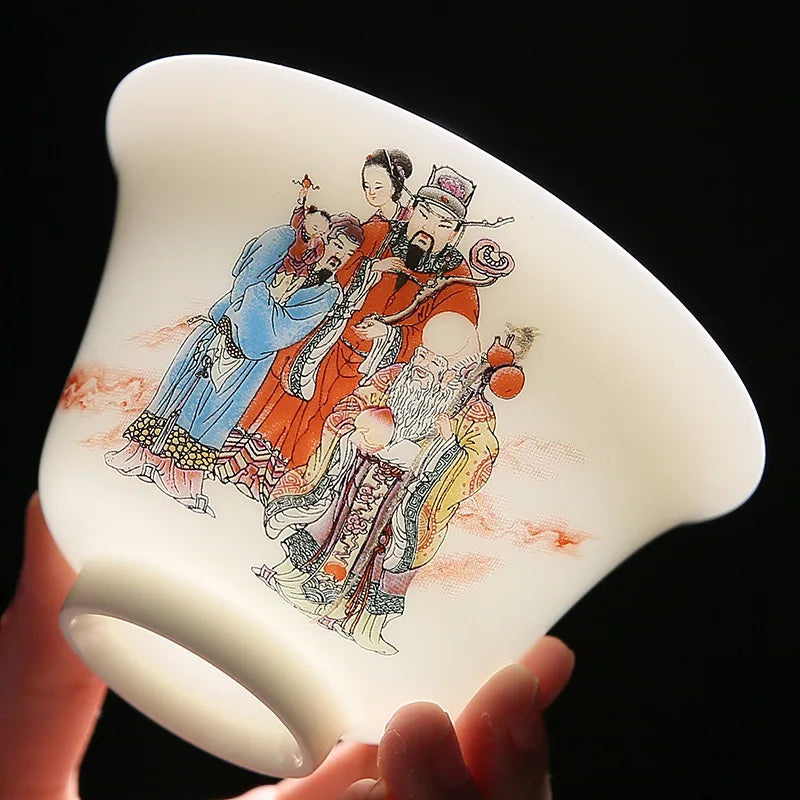 White Porcelain Gaiwan Teacup Large Handmade Ceramic Tea Cup Chinese Style Tea Bowl Handpainted Kung Fu Tea Set Gaiwan Teaware