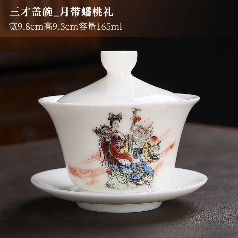 White Porcelain Gaiwan Teacup Large Handmade Ceramic Tea Cup Chinese Style Tea Bowl Handpainted Kung Fu Tea Set Gaiwan Teaware