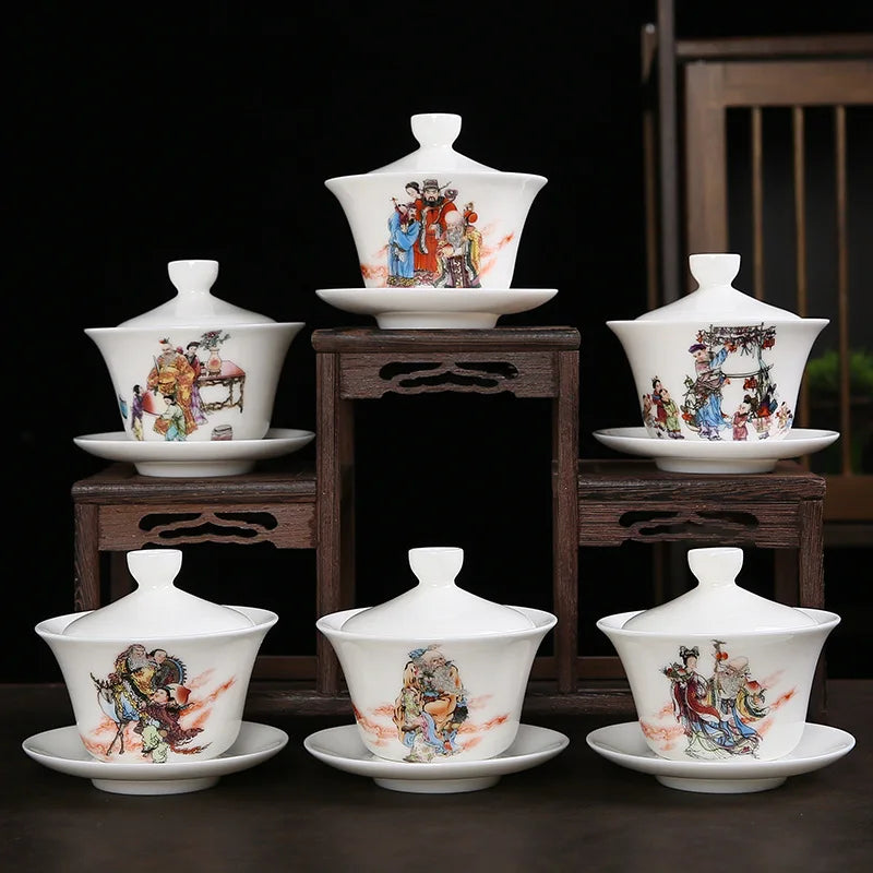 White Porcelain Gaiwan Teacup Large Handmade Ceramic Tea Cup Chinese Style Tea Bowl Handpainted Kung Fu Tea Set Gaiwan Teaware