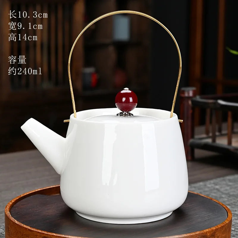 White Porcelain Kungfu Teapot with Handle Traditional Chinese Tea Brewing Handcrafted Tea Pots Home Ceramic Teaware Tea Set