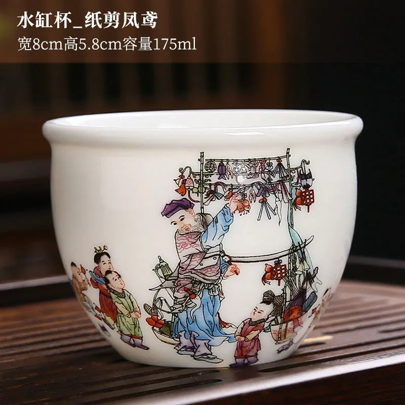 White Porcelain Tea Cup Large Handmade Ceramic Teacup Household Tea Bowl Handpainted Kung Fu Tea Set Master Cup Chinese Teaware