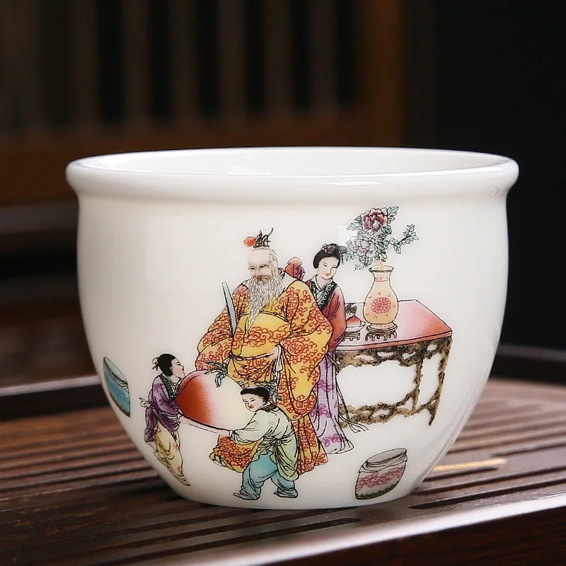 White Porcelain Tea Cup Large Handmade Ceramic Teacup Household Tea Bowl Handpainted Kung Fu Tea Set Master Cup Chinese Teaware