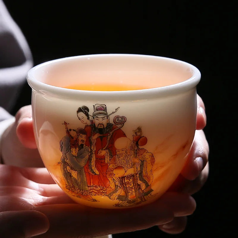 White Porcelain Tea Cup Large Handmade Ceramic Teacup Household Tea Bowl Handpainted Kung Fu Tea Set Master Cup Chinese Teaware