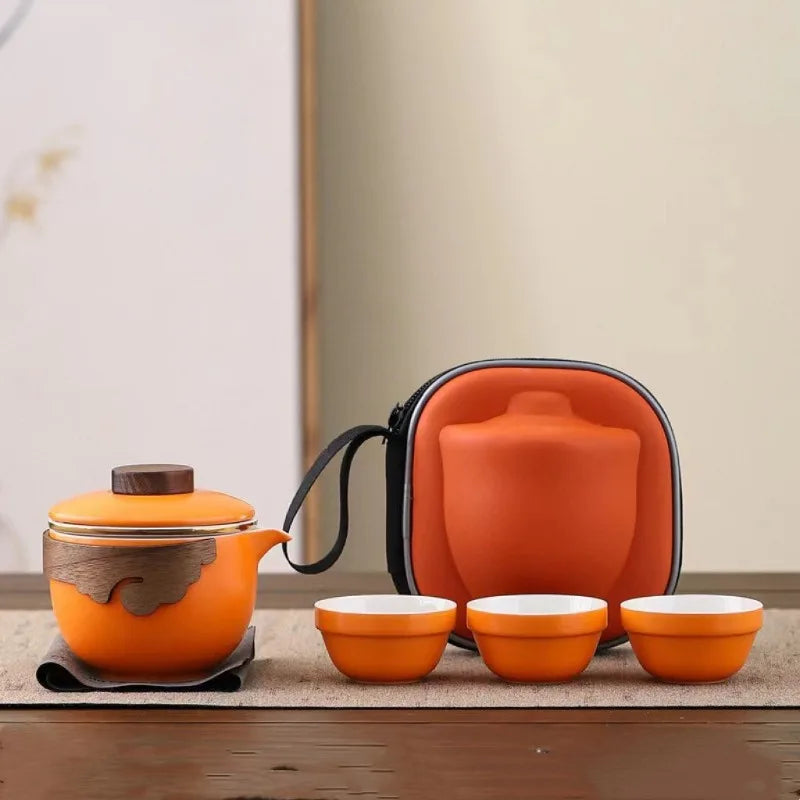With Travelling Ba Chinese Kung Fu Tea Set Travel Set Ceramic Portable Teapot Porcelain Teaset Gaiwan Tea Cups Tea Tool