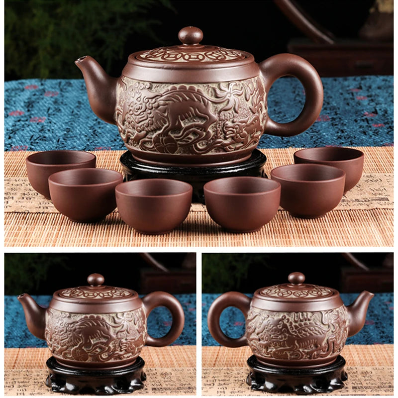 Yixing-Bronze Antique Purple Clay Teapot, Raw Ore Red Mud Filter Teapot, Large Capacity Tea Pot, Kungfu Teaset