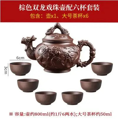 Yixing Clay Zisha Teapot Large Handmade Dragon Teapot Single Pot Ceramic Household Kungfu Tea Set Tea Cup Set Water Kettle Puer