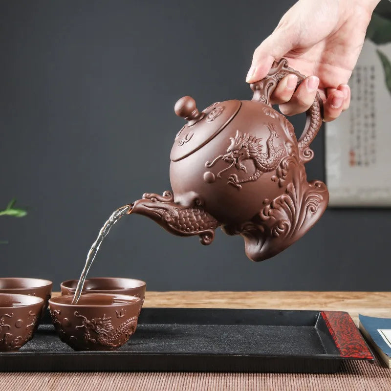 Yixing Clay Zisha Teapot Large Handmade Dragon Teapot Single Pot Ceramic Household Kungfu Tea Set Tea  650ml