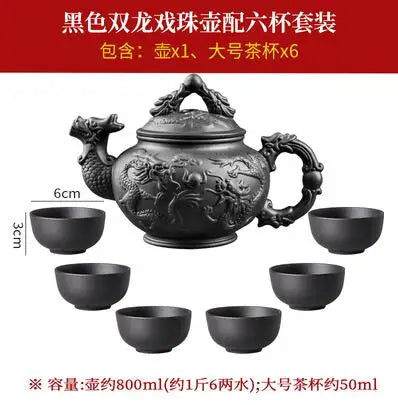 Yixing Clay Zisha Teapot Large Handmade Dragon Teapot Single Pot Ceramic Household Kungfu Tea Set Tea Cup Set Water Kettle Puer