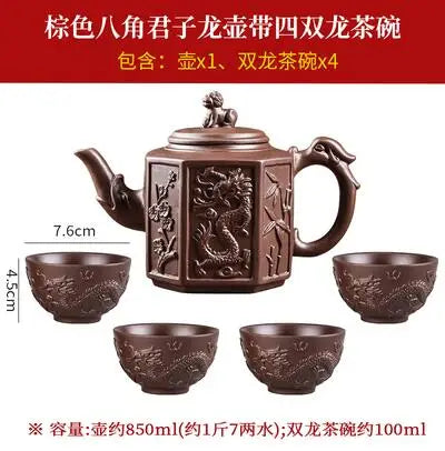 Yixing Clay Zisha Teapot Large Handmade Dragon Teapot Single Pot Ceramic Household Kungfu Tea Set Tea Cup Set Water Kettle Puer