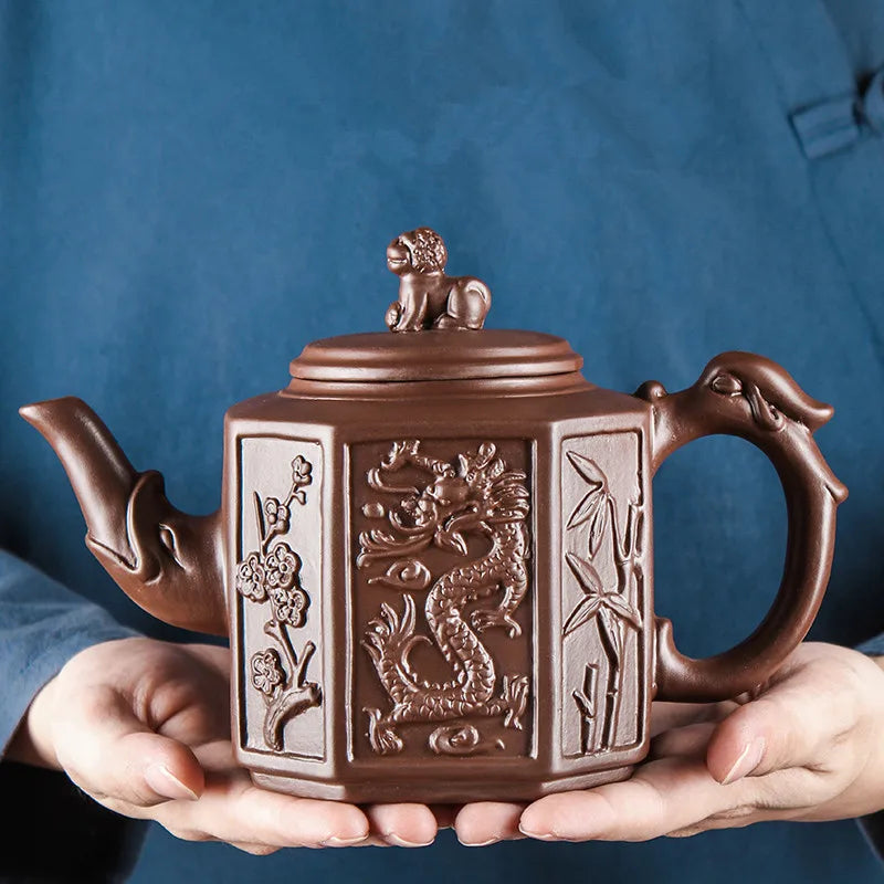 Yixing Clay Zisha Teapot Large Handmade Dragon Teapot Single Pot Ceramic Household Kungfu Tea Set Tea Cup Set Water Kettle Puer