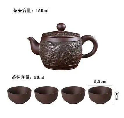 Yixing-Handmade Purple Sand Ceramic Teapot, Large Bubble Teapot, Single Teacup Set, Antique Teapot, Household Tea Set