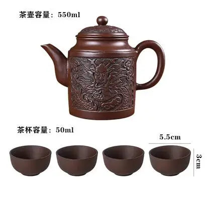 Yixing-Handmade Purple Sand Ceramic Teapot, Large Bubble Teapot, Single Teacup Set, Antique Teapot, Household Tea Set