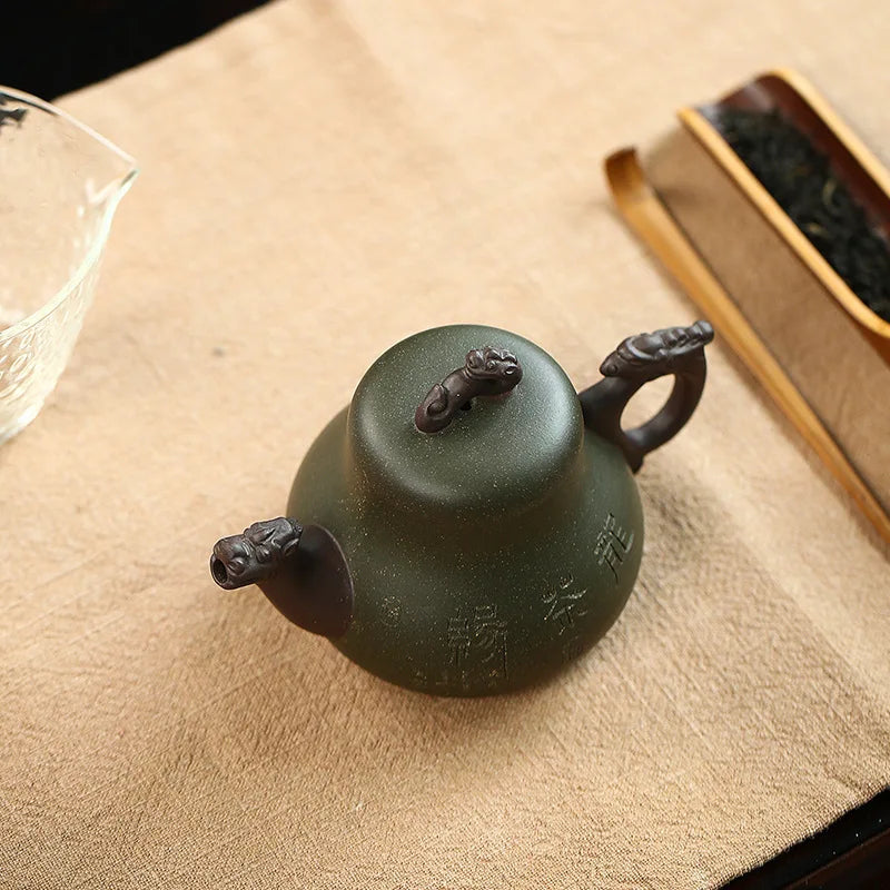 Yixing Purple Clay Handmade Dragon Tea Edge Teapot Set,Zisha Kettle,Drinkware,Suit for Green Tea, Raw Ore Green Tea
