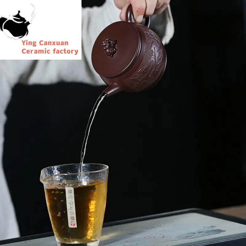 Yixing Purple Clay Teapot Hand-carved Dragon Teapot Purple Zhunilong World Teapot Kung Fu Tea Set Capacity 250ml